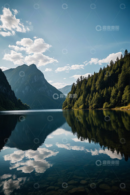 山林湖泊自然风光全景