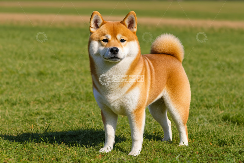 高清大图下载【趣麦麦图】草地上站立的柴犬