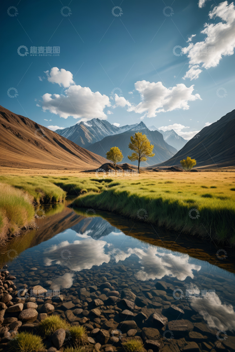 高清大图下载【趣麦麦图】山间草地河流自然风光