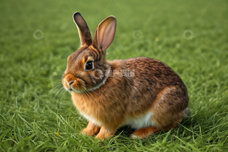 高清大图下载【趣麦麦图】草地上的棕色兔子特写