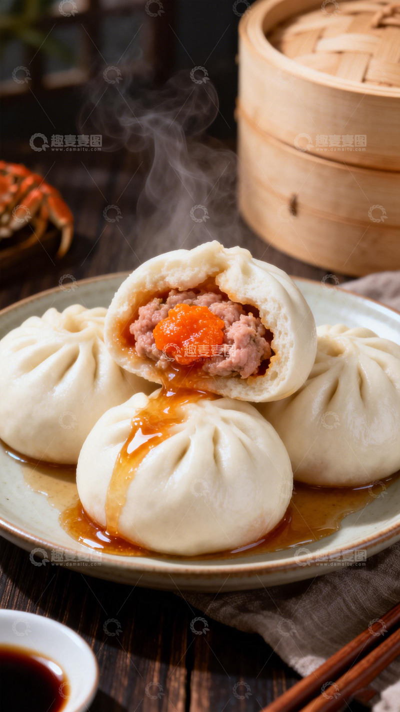 高清大图下载【趣麦麦图】-蒸笼热气包子美食摄影