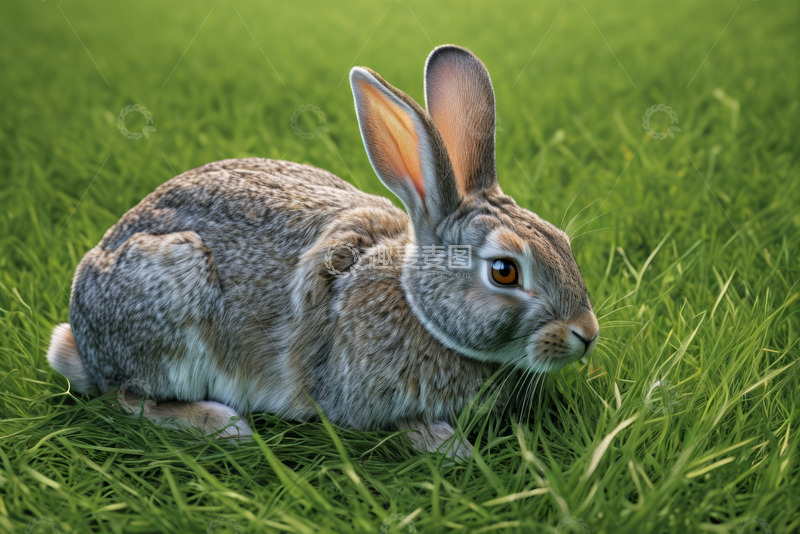 高清大图下载【趣麦麦图】草地上的灰兔特写