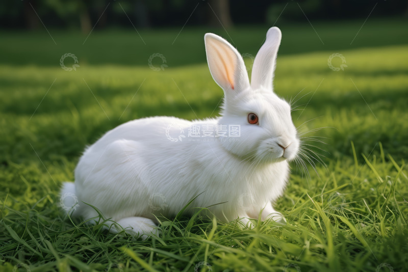 高清大图下载【趣麦麦图】草地上的白色兔子