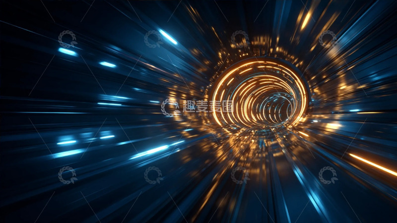 高清大图下载【趣麦麦图】蓝金光效未来隧道背景