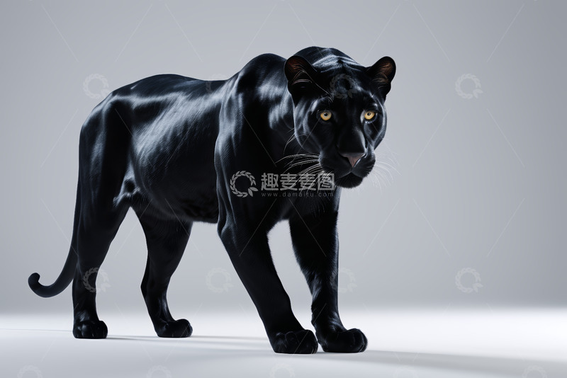 高清大图下载【趣麦麦图】黑豹站立姿态特写素材