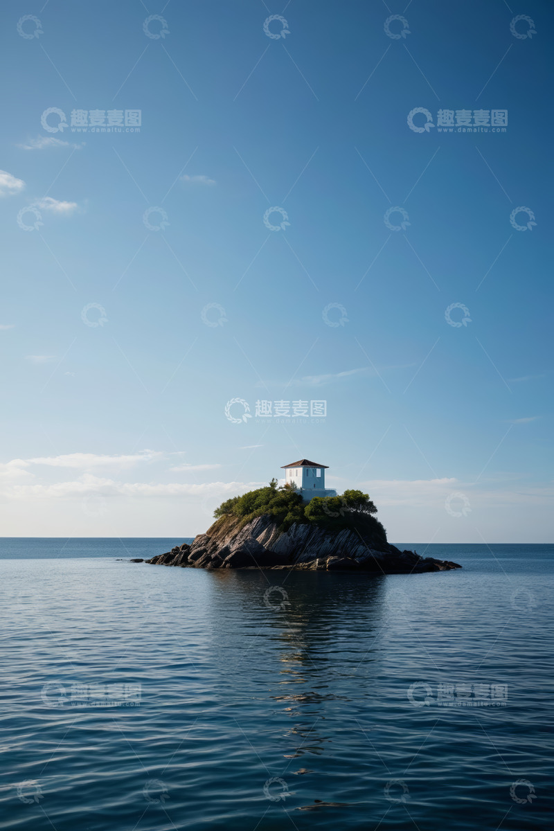 高清大图下载【趣麦麦图】海上孤岛与小屋风景