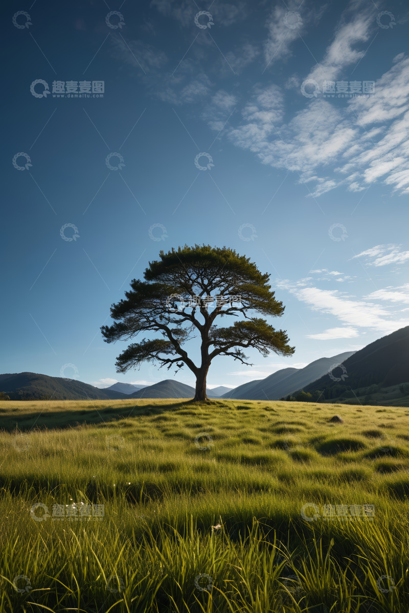 高清大图下载【趣麦麦图】草原上单棵树木自然风光