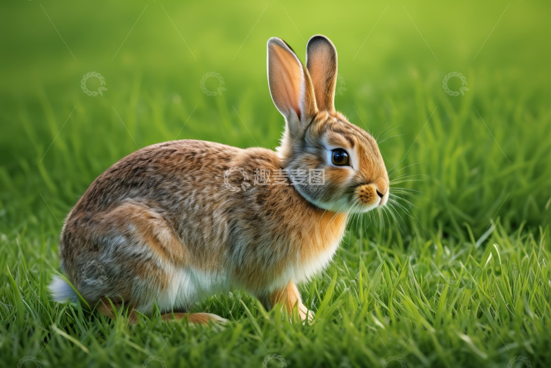高清大图下载【趣麦麦图】草地上的棕色兔子