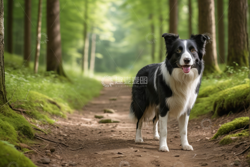 高清大图下载【趣麦麦图】林间小路上的边牧