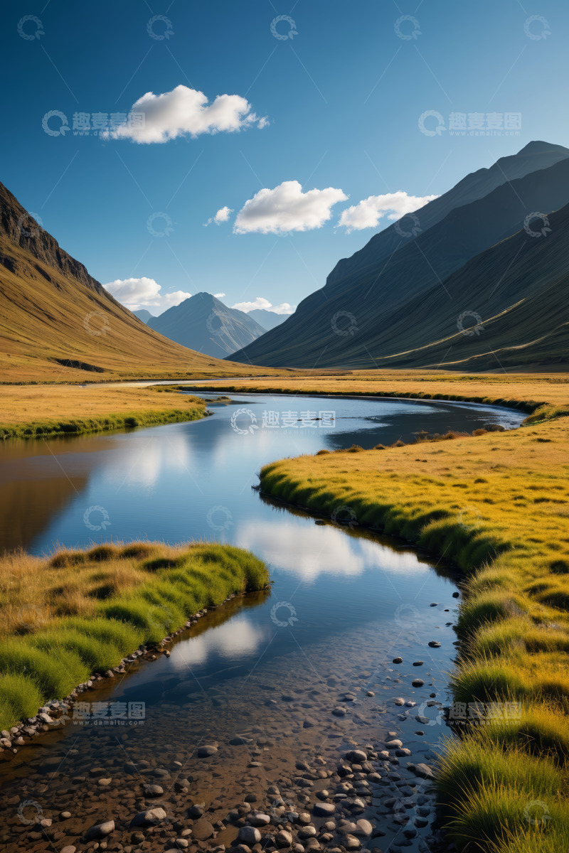 高清大图下载【趣麦麦图】山谷间蜿蜒河流自然风光