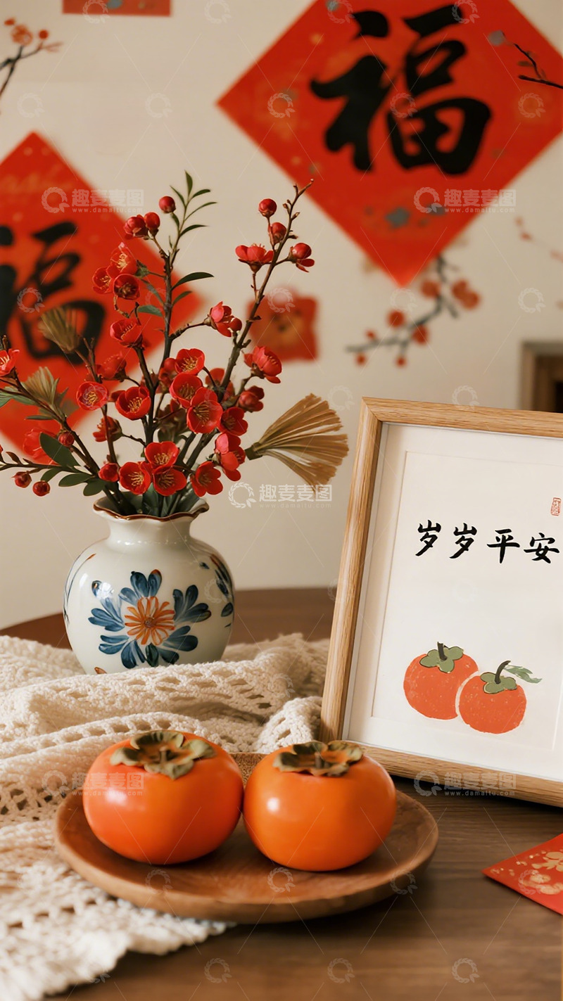 高清大图下载【趣麦麦图】新年喜庆柿子布置摄影