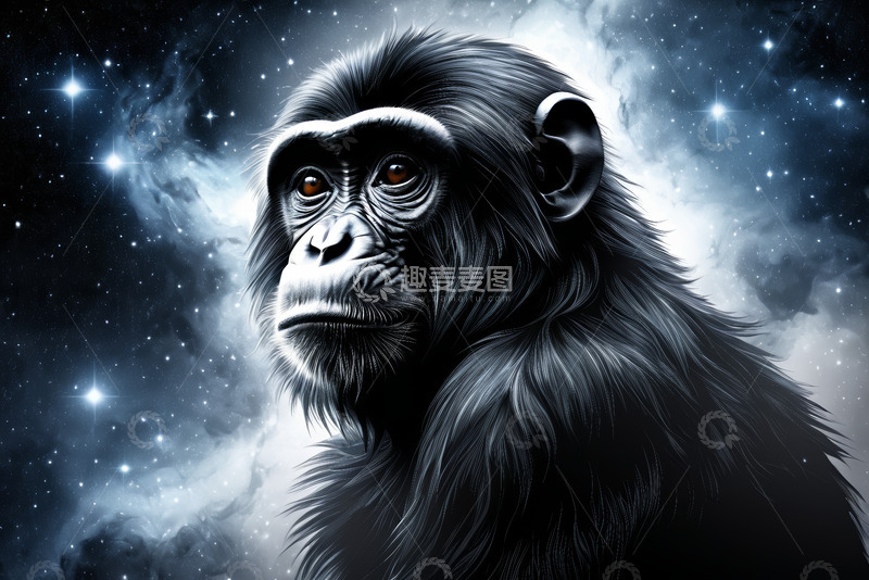 高清大图下载【趣麦麦图】星空背景下的黑猩猩特写