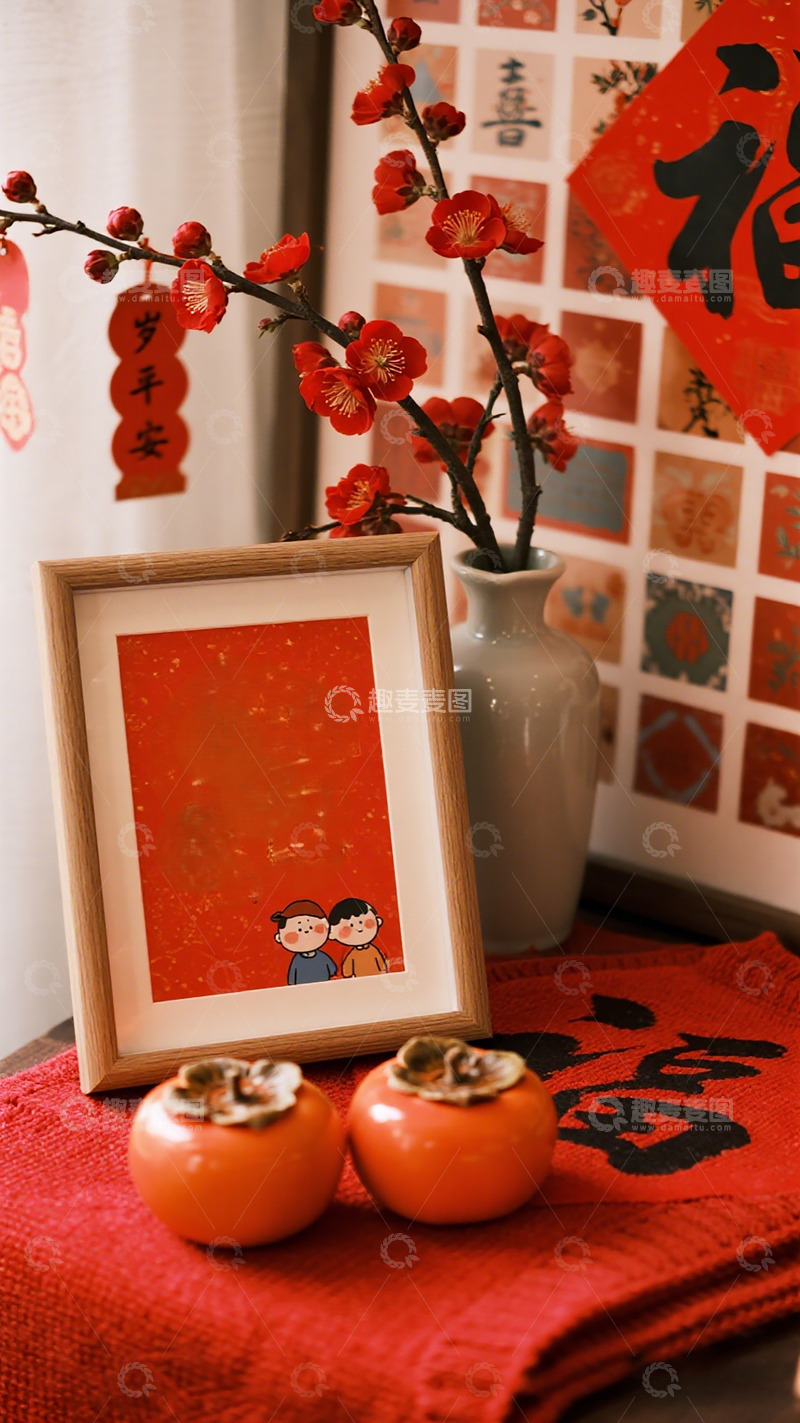 高清大图下载【趣麦麦图】春节喜庆装饰梅花柿饼摆设