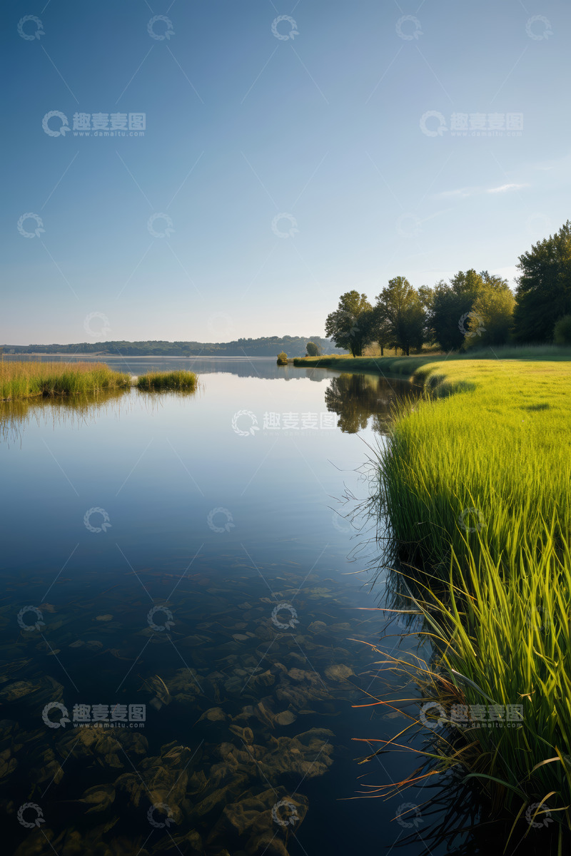 高清大图下载【趣麦麦图】湖畔草地自然风光景色