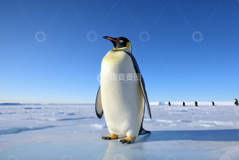 高清大图下载【趣麦麦图】南极冰原上的站立企鹅
