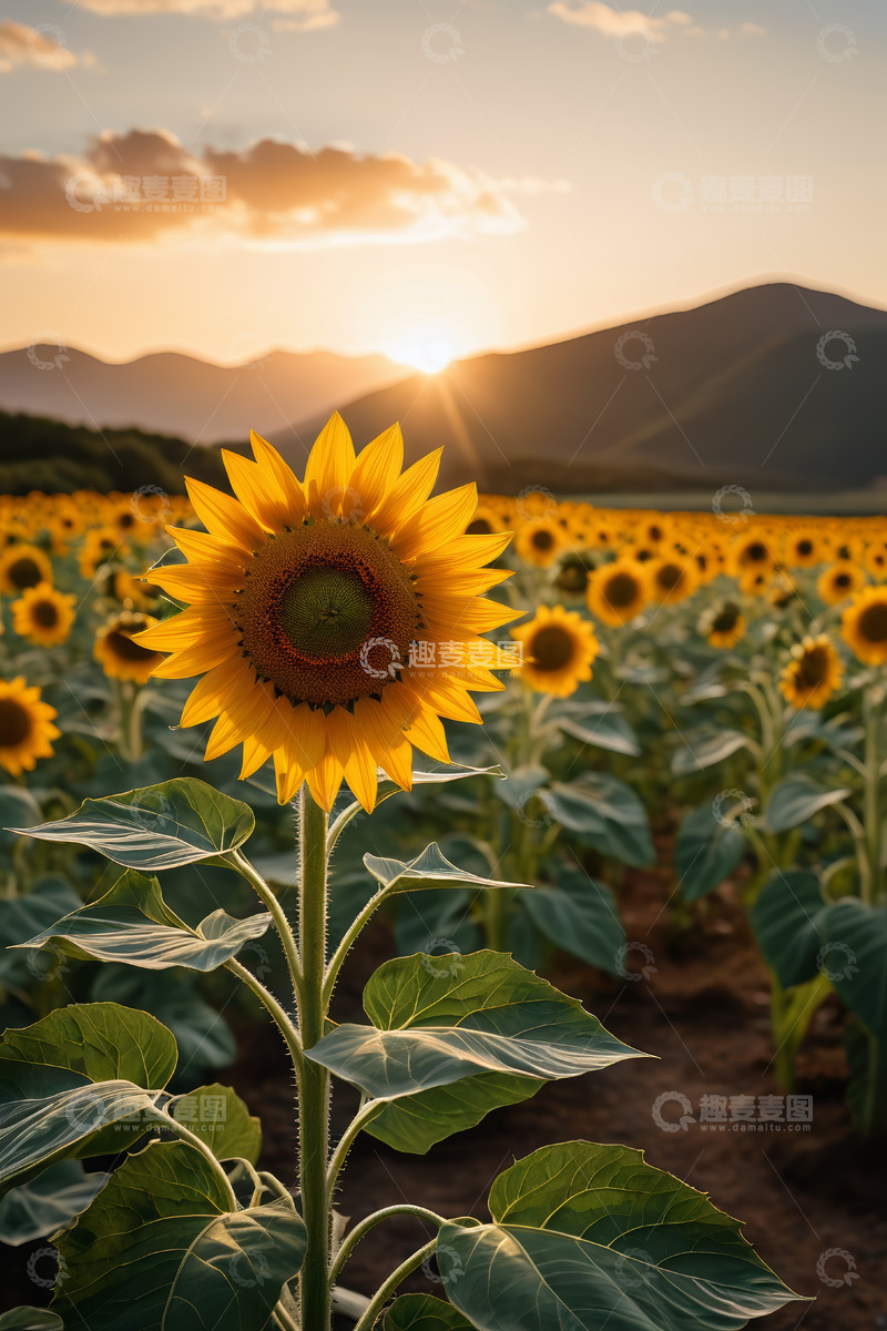 高清大图下载【趣麦麦图】夕阳下的向日葵田景观