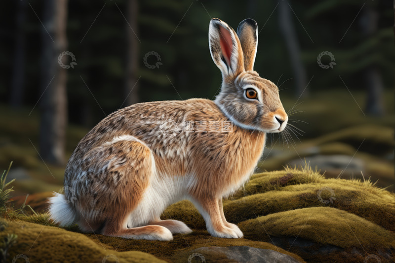 高清大图下载【趣麦麦图】森林中蹲坐的野兔