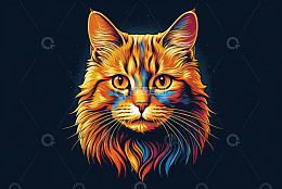 彩色插画风格猫咪头部特写