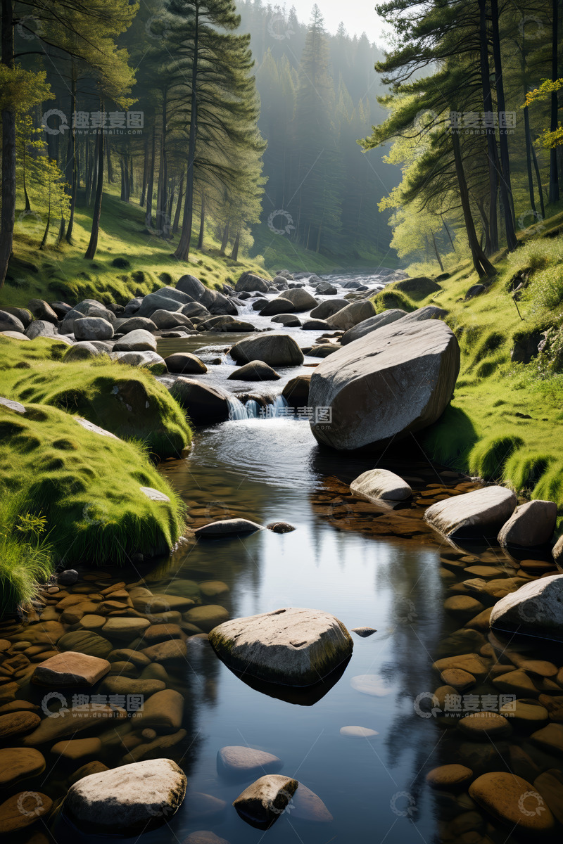 高清大图下载【趣麦麦图】森林中潺潺溪流风景