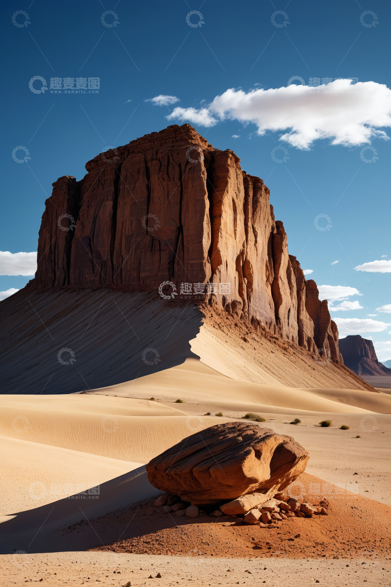 高清大图下载【趣麦麦图】沙漠中高耸岩石与沙丘景观
