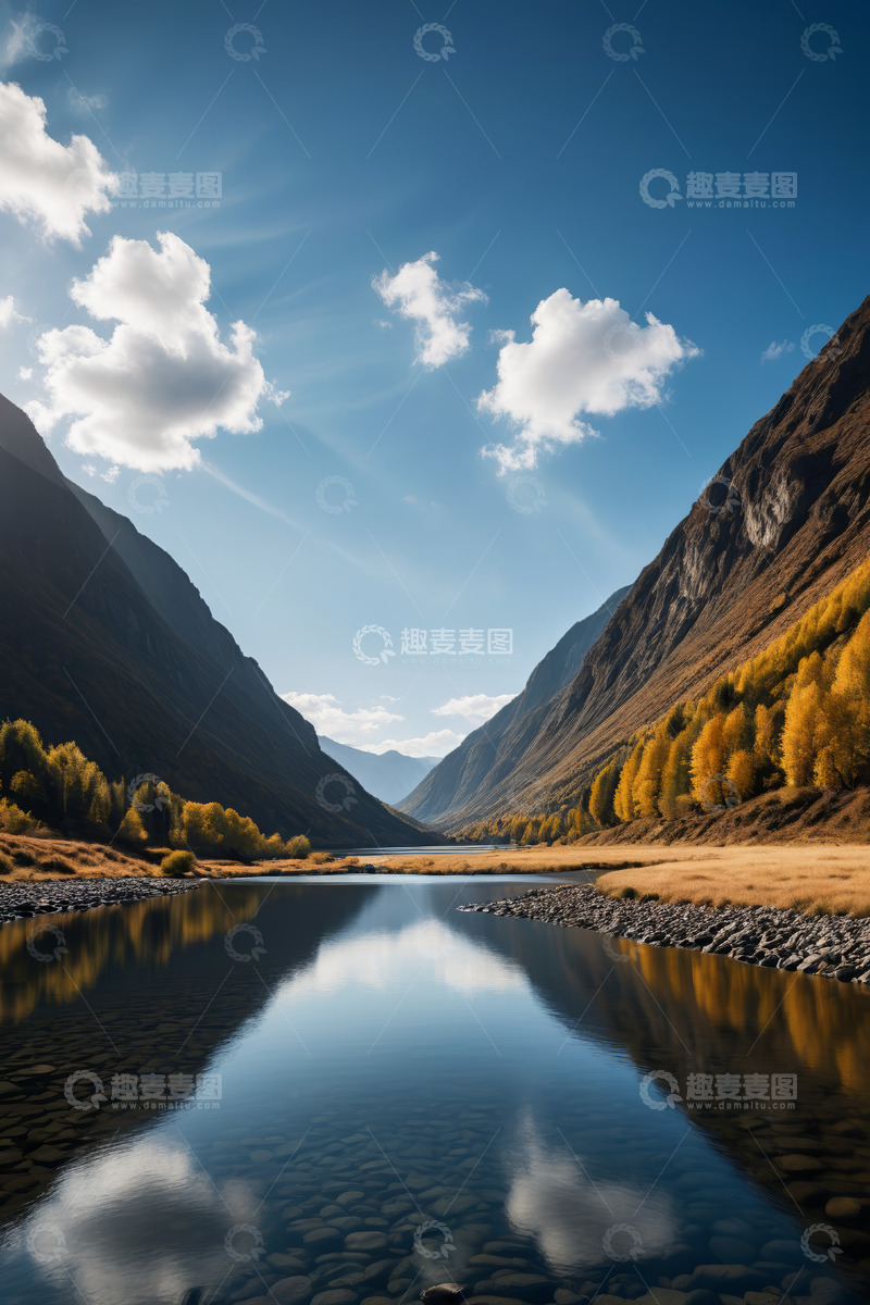 高清大图下载【趣麦麦图】山谷间清澈河流自然风光
