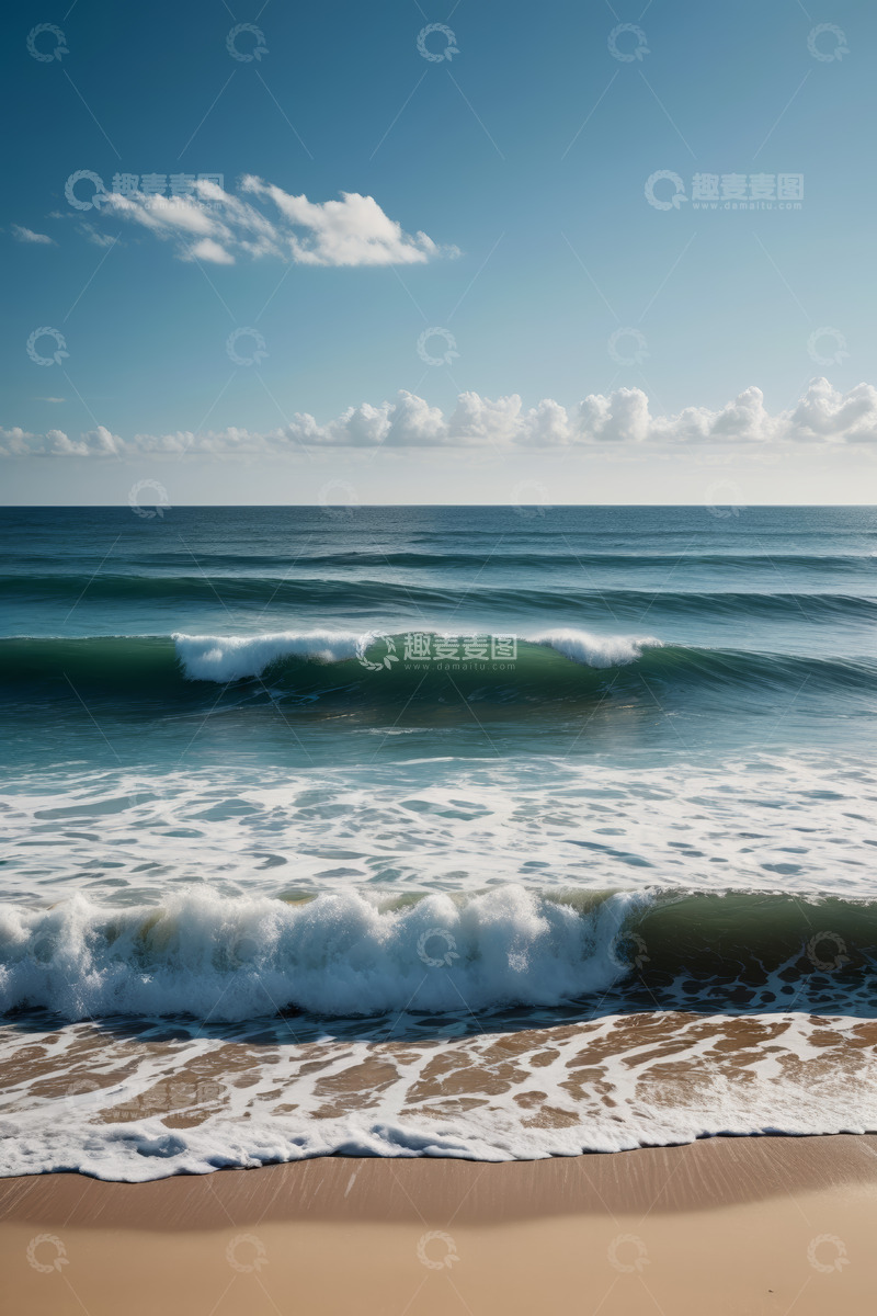 高清大图下载【趣麦麦图】海滩海浪与蓝天白云风景