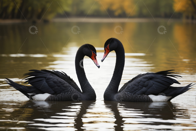 高清大图下载【趣麦麦图】水中黑天鹅亲昵姿态