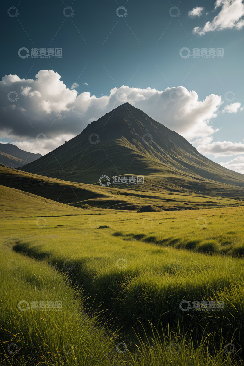 高清大图下载【趣麦麦图】草原上的远山与蓝天白云风景