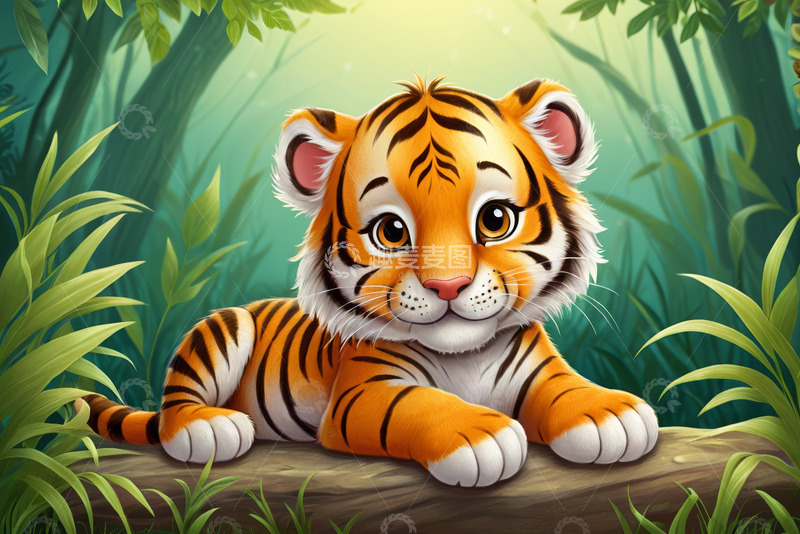 高清大图下载【趣麦麦图】丛林中的可爱小老虎