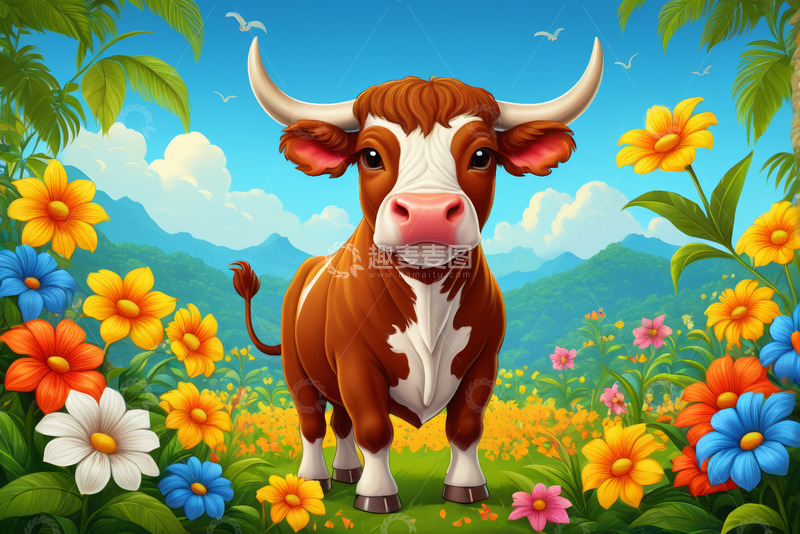 高清大图下载【趣麦麦图】田园中站立的花奶牛