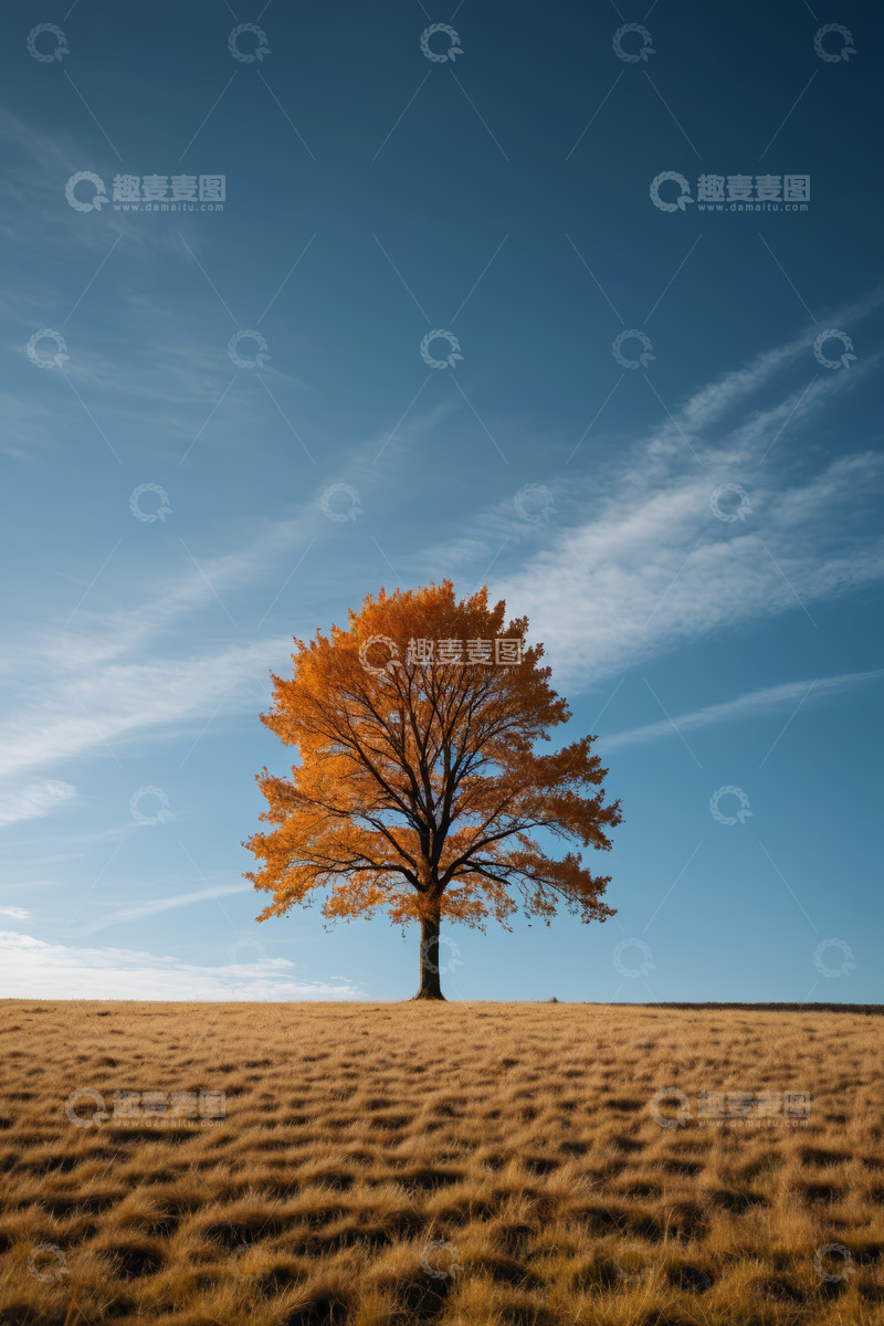 高清大图下载【趣麦麦图】旷野中孤树的秋日景象