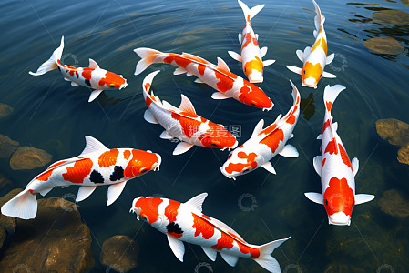 水中游动的多彩锦鲤