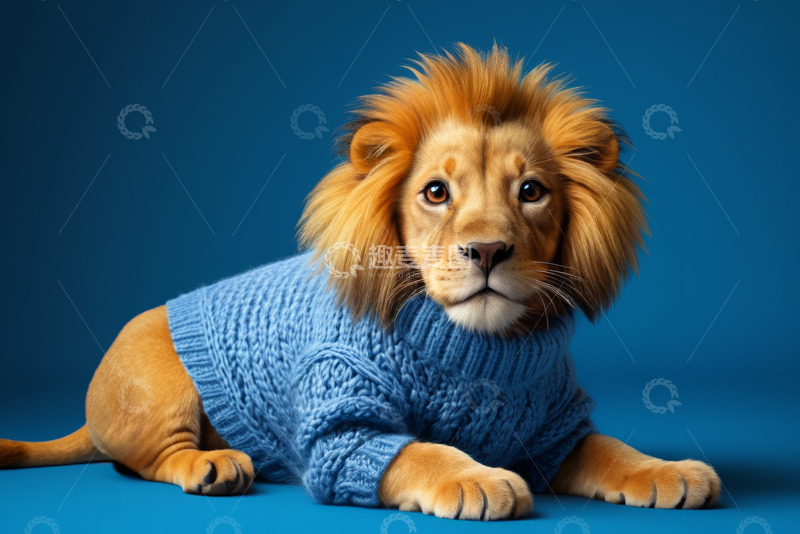 高清大图下载【趣麦麦图】穿蓝色毛衣的狮子特写