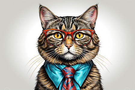 戴眼镜打领带的猫肖像