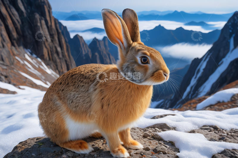 高清大图下载【趣麦麦图】雪山之上的野兔特写