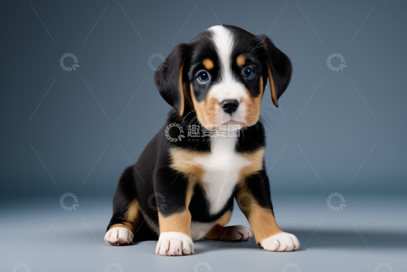 高清大图下载【趣麦麦图】坐着的三色小狗特写