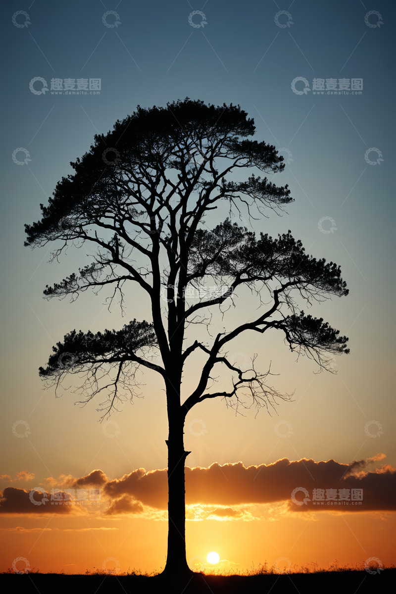高清大图下载【趣麦麦图】夕阳下的孤树剪影