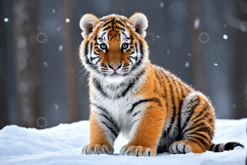 高清大图下载【趣麦麦图】雪地中的小老虎特写