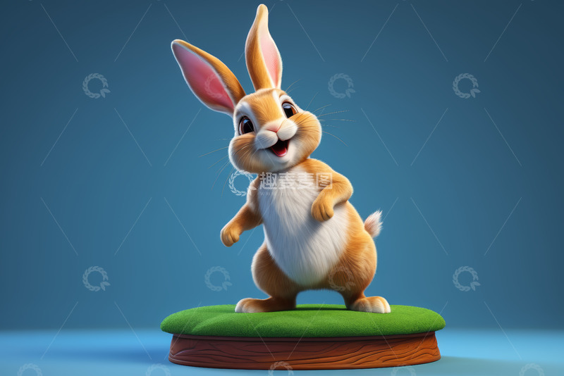 高清大图下载【趣麦麦图】动画兔子站在绿色平台上