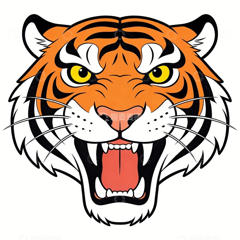 高清大图下载【趣麦麦图】一只发威的老虎头绘画