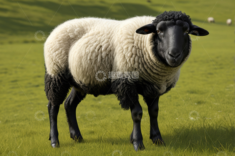 高清大图下载【趣麦麦图】草地站立的黑白相间绵羊
