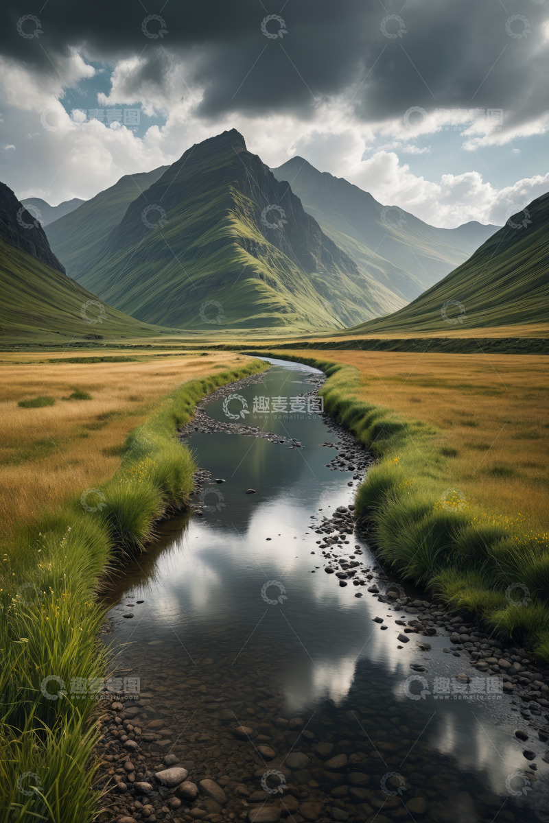 高清大图下载【趣麦麦图】山间草地河流自然风光