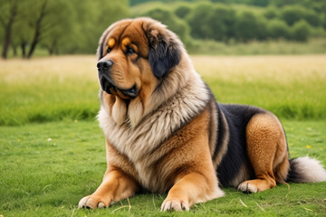 草地上趴着的大型宠物狗