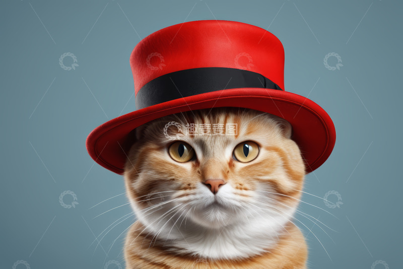 高清大图下载【趣麦麦图】戴红礼帽的橘猫特写