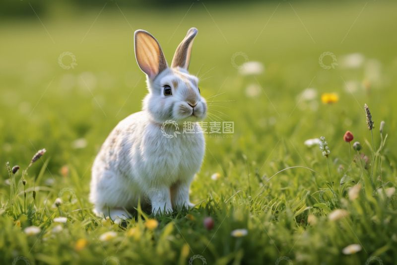 高清大图下载【趣麦麦图】草地上的白兔特写