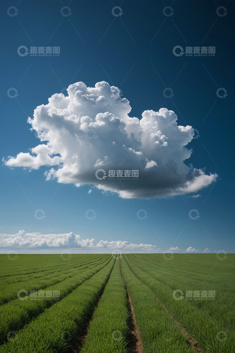 高清大图下载【趣麦麦图】广阔绿色农田与天空白云景象