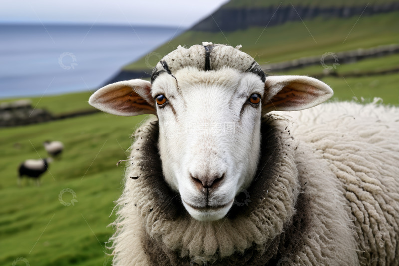 高清大图下载【趣麦麦图】草地海边的羊特写