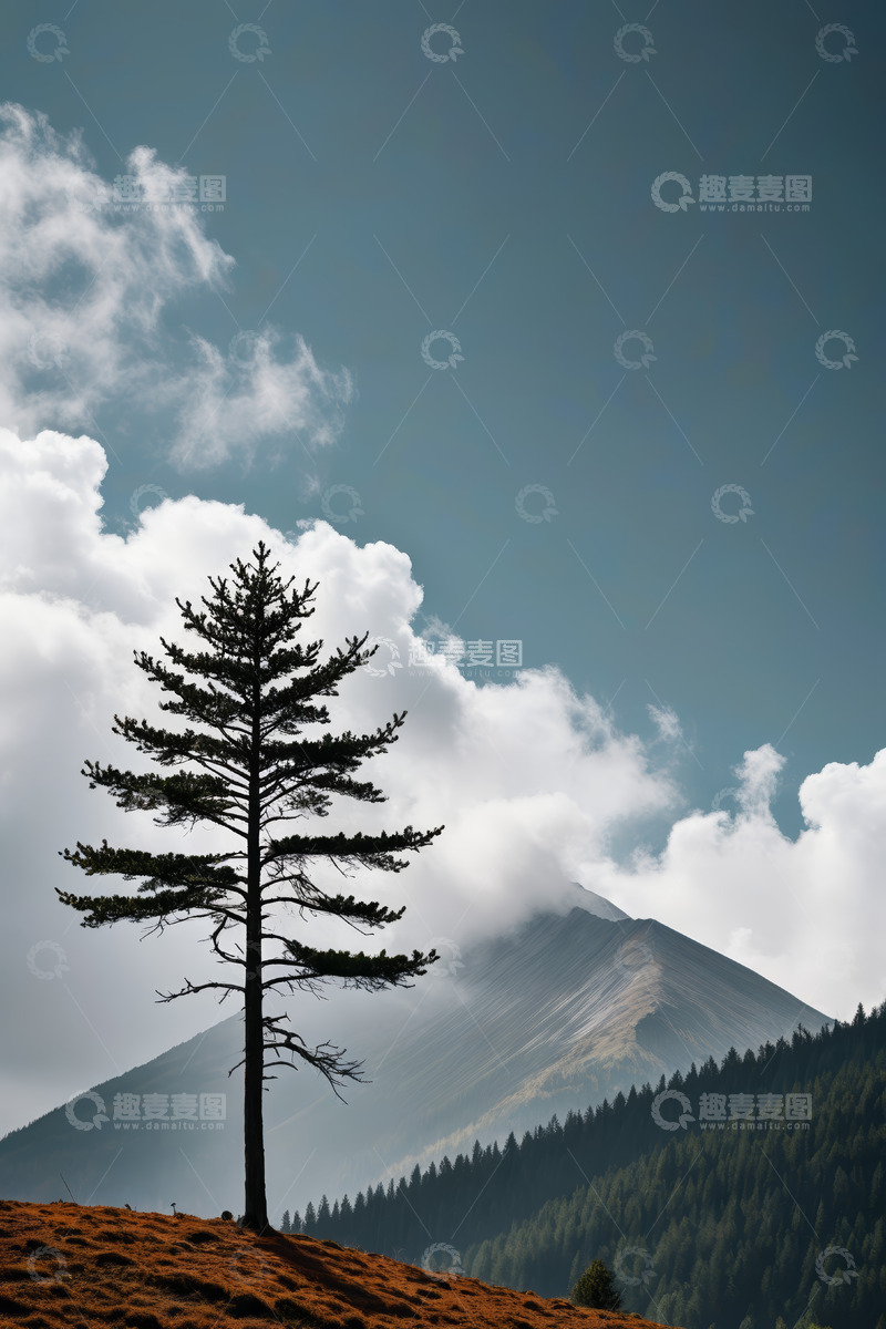 高清大图下载【趣麦麦图】山巅孤树与云海森林景观