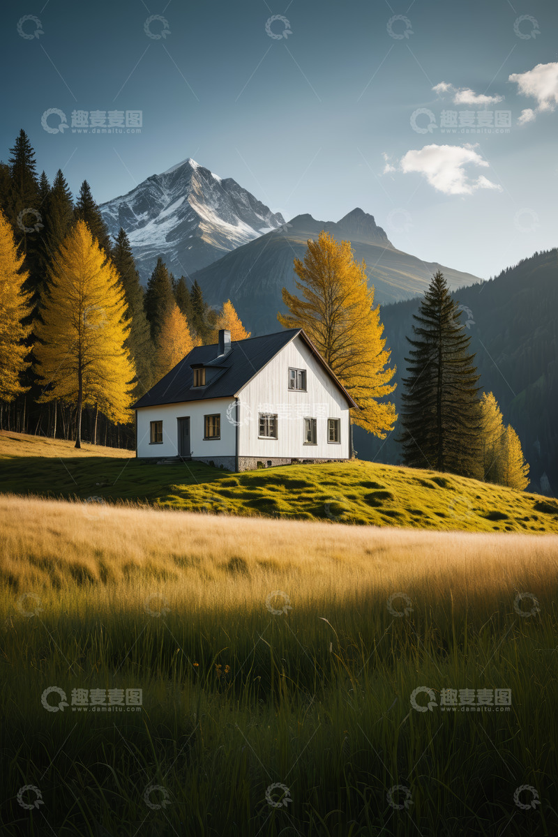 高清大图下载【趣麦麦图】山间小屋秋日风光