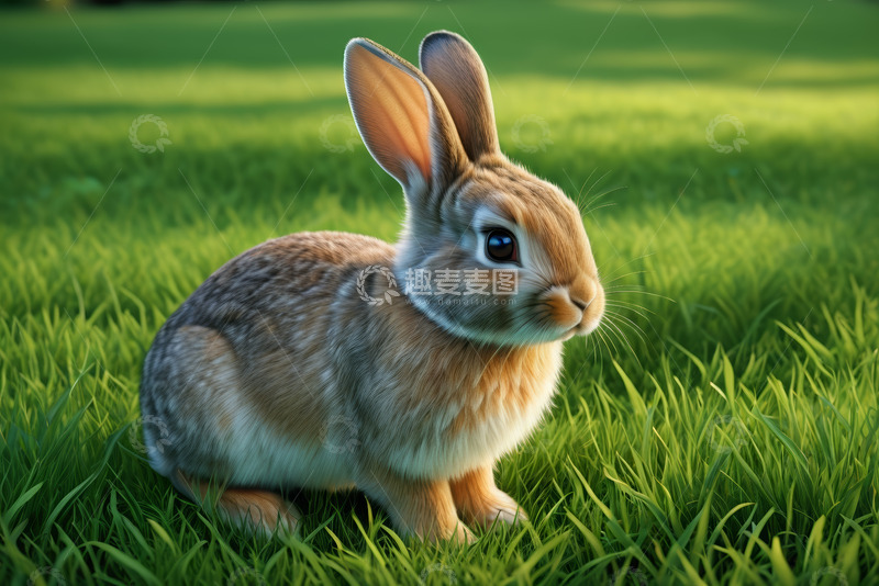 高清大图下载【趣麦麦图】草地上的可爱兔子